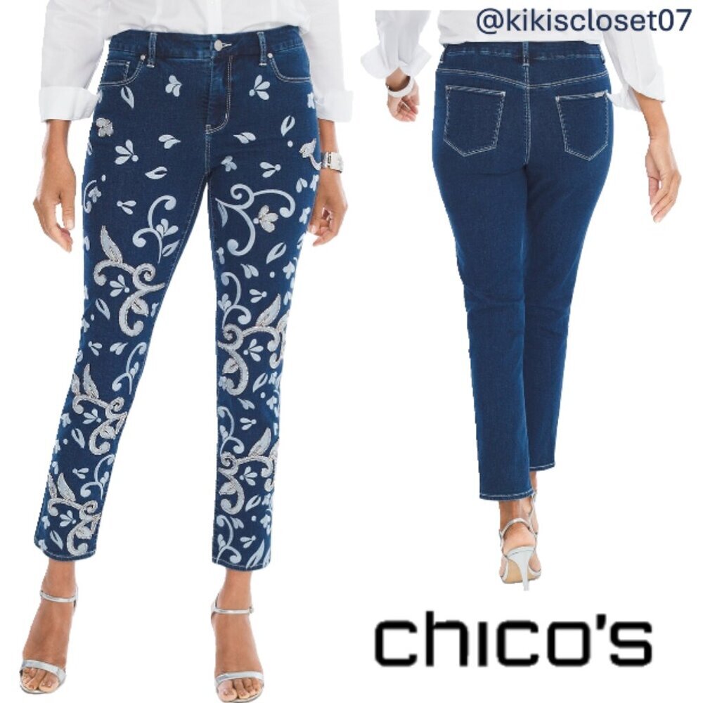 Chico's So Slimming Victorian Embroidered Jeans/ 2/ L/12 (New w/tags)